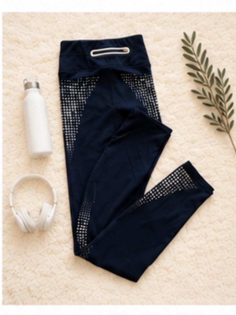 Athleta Navy Blue Gel Dot Leggings Small Quiet Luxury Athleisure | Pilates Style